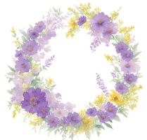 Purple and yellow flower wreath, AI Generative png