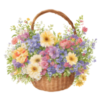 ramalhete do flores dentro cesta, ai generativo png