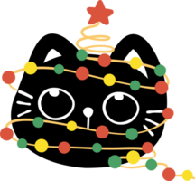 Christmas Black cat face with lights png