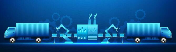 Industry 4.0 business technology, manufacturing industry where machines and machines are working together with transport vehicles. It represents modern industry that is fully automated. vector