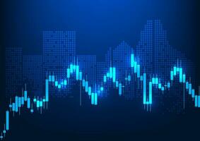 valores gráfico es un tecnología creado a monitor financiero mercado precios para inversores a analizar comprar o vender. candelero gráfico con un edificio en el atrás. eso representa cómo a crecer tu negocio. vector