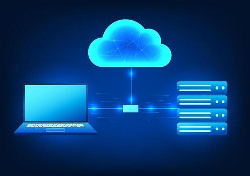 Cloud technology that connects computers and servers It means transferring important data to a system that stores work files and can be retrieved and used anywhere. There is a security system. vector