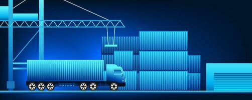 transporte y logística negocio tecnología envase camión es cosecha arriba carga desde el Envío puerto. a Vamos a el almacén destino utilizando tecnología a ayuda hacer cosas más rápido. vector