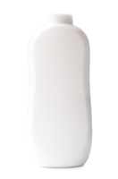 bianca plastica polvere bottiglia in piedi è isolato con ritaglio sentiero e ombra nel png file formato.