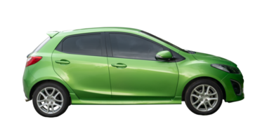 Green hatchback car isolated with clipping path in png file format