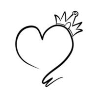 Heart doodle, Love with crown, Vector Illustration.