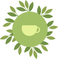 A cup of tea in green circle and leaves png