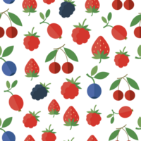 Seamless pattern with garden and wild berries and green leaves in flat style png