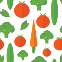 Seamless pattern with fresh vegetables - tomato, carrot, cucumber, broccoli in flat png