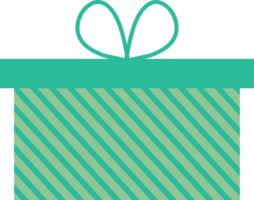 Blue gift box with ribbon and striped pattern, flat icon png