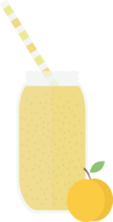 Smoothie or juice in a glass bottle with a straw for a cocktail and apricot or plum on a table in a flat png