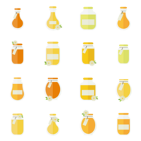 Seamless pattern with glass jars of honey or juice and flowers in flat png