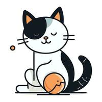 Cute cartoon cat sitting and playing with a ball. Vector illustration.