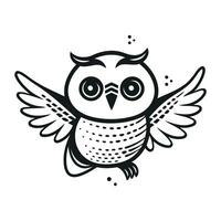 Owl with wings. Vector illustration in black and white colors.