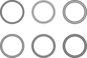 Set of round black and white frames from laurel branches with foliage. Vector illustration