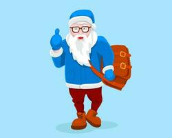 Modern Santa Claus vector illustration cool funny style character come with gift bag and thumb up. Happy New Year greeting card  design element. Cartoon Christmas decoration isolated.