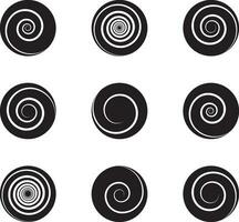 Spiral and swirl motion twisting circles design element set. Vector illustration