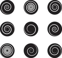 Spiral and swirl motion twisting circles design element set. Vector illustration