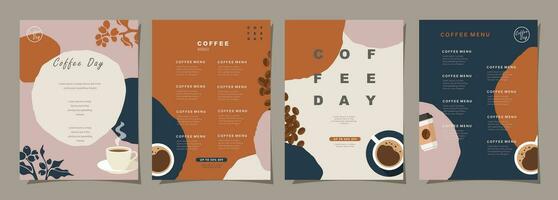 conjunto de bosquejo pancartas con café frijoles y hojas en vistoso antecedentes para póster, cubrir, menú o otro modelo diseño. vector ilustración.