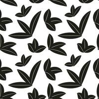 a black and white pattern with leaves, seamless background with palm tree leaf vector design,