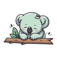 Cute cartoon koala sleeping on a log. Vector illustration.