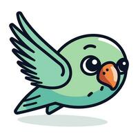 Cute cartoon green parrot isolated on white background. Vector illustration.