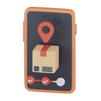Mobile phone delivered order cardboard box icon online tracking solutions 3D render png