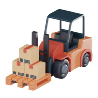 Forklift truck pallet cardboard boxes icon, efficient logistics solutions 3D render. png