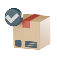 Delivery complete box check sign approved icon successful logistics 3D render png