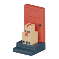 Delivered parcels to door house moving with cardboard boxes home delivery icon 3D render png