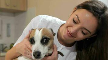 Female veterinarian turns dog's head video
