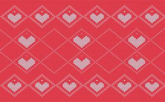 Heart knit love pattern, Cute cross stitch background, Knitted pattern, Heart continuous nordic style vector