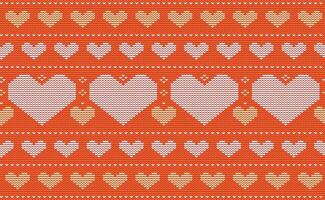 Heart knit pattern, Vector embroidery heart pattern background, Love continuous nordic style, Red and orange pattern ethnic illustration