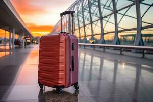 maleta de equipaje a el aeropuerto para Días festivos profesional publicidad fotografía ai generativo foto