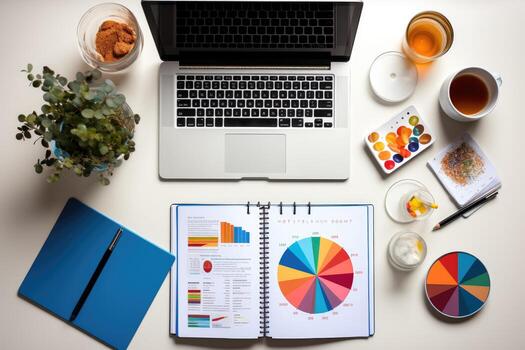 using the personal computer on the table AI Generated photo