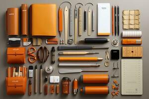 knolling stationary tool flat lay AI Generated photo