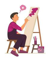 Painter Man Painting Colors on Canvas vector