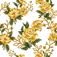 Cute flower rose gouache plants retro seamless pattern png