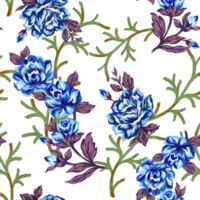 Cute flower rose gouache plants retro seamless pattern png