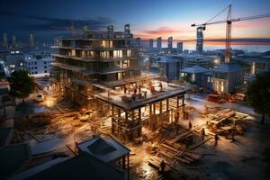 construction site situation during working time night view professional photography AI Generated photo