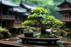 tradicional japonés bonsai planta Arte ai generado foto