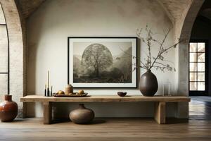 large artwork in center of entryway table AI Generated photo