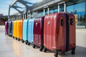 equipaje maletas a el aeropuerto para vacaciones profesional publicidad fotografía ai generado foto
