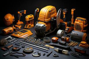 construction tools and equipment professional advertising photography AI Generated photo