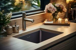 stock photo of inside home view sink AI Generated