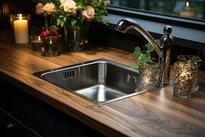 stock photo of inside home view sink AI Generated