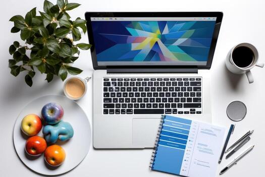 using the personal computer on the table AI Generated photo