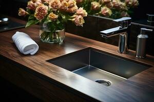 stock photo of inside home view sink AI Generated