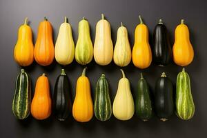 a collection of pumpkins neatly arranged in the table professional advertising photography AI Generated photo