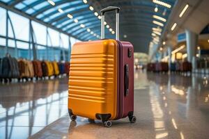 suitcase of luggage at the airport for holidays professional advertising photography AI Generative photo